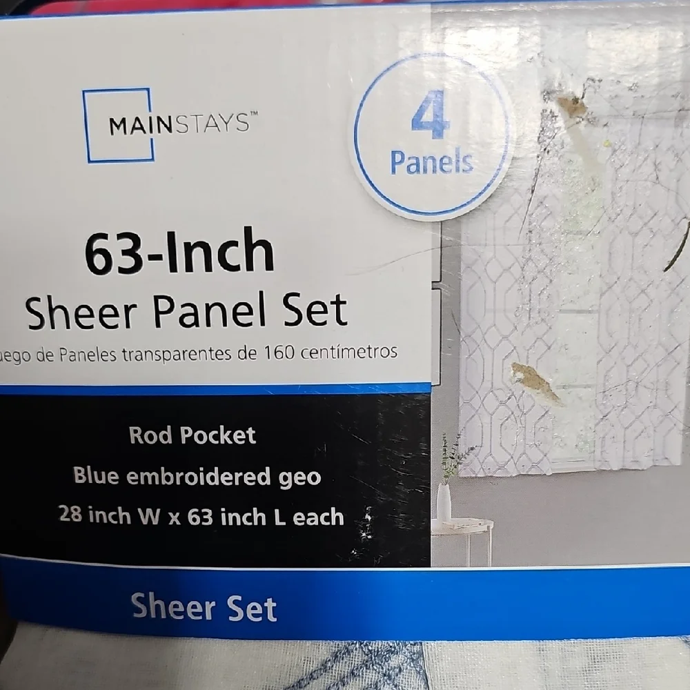 Nwt 4 Sheer Panels with Blue Embroidery